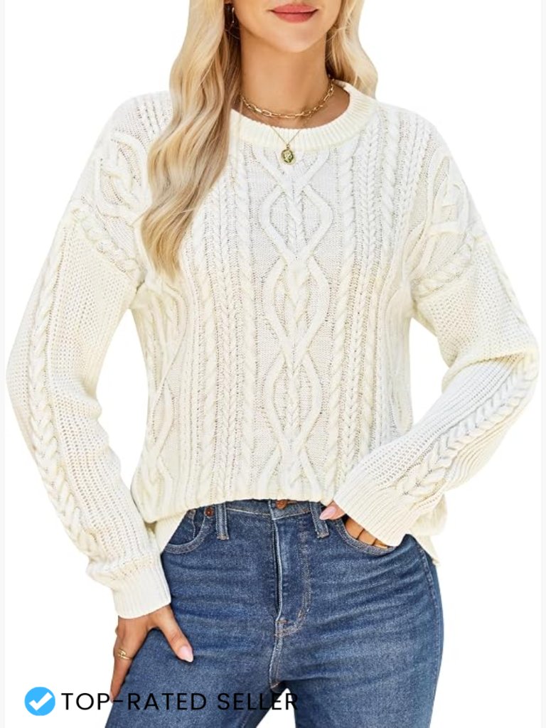 Oversized Cable Knit Sweater Chunky Crewneck Pullover Cozy Fall Winter Outfits